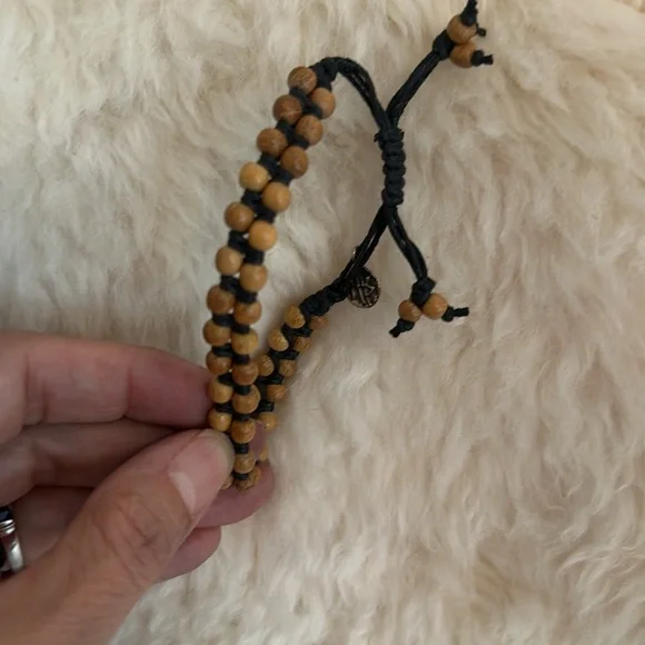 Harper Belle Teak Wood Bead Handmade Adjustable Bracelet with Black Cord - Picture 3 of 3